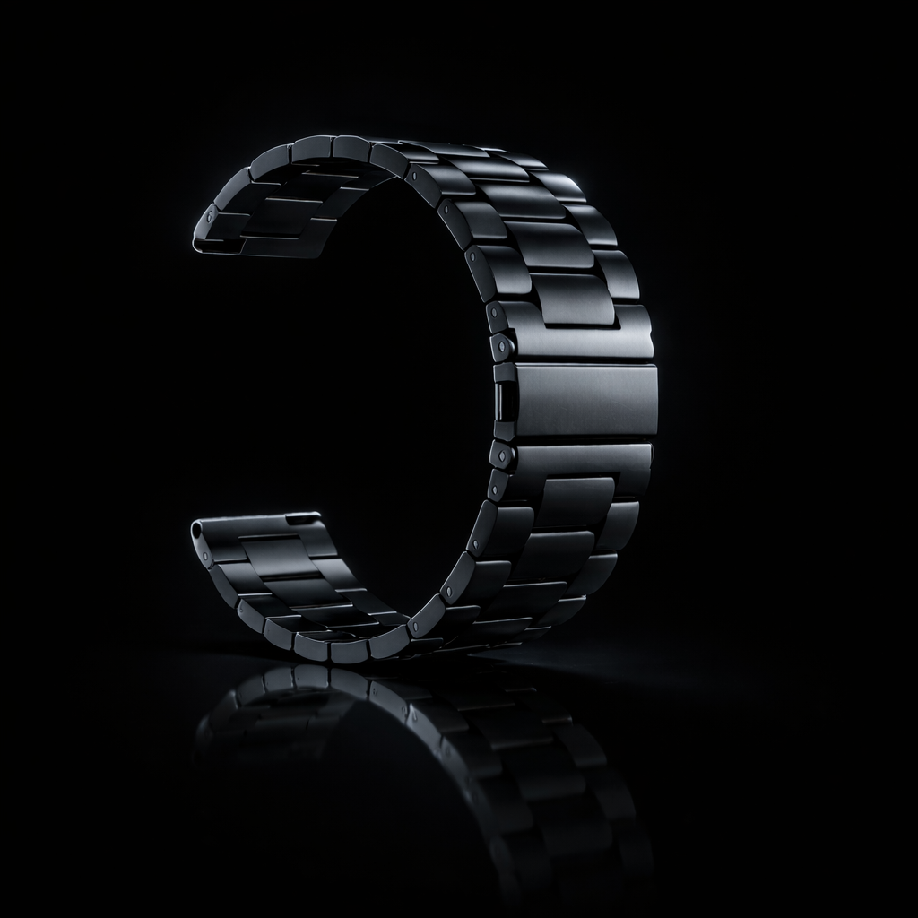 NOVACCHI Classic Link Band in obsidian black — premium 5-link stainless steel watch band compatible with CORVU