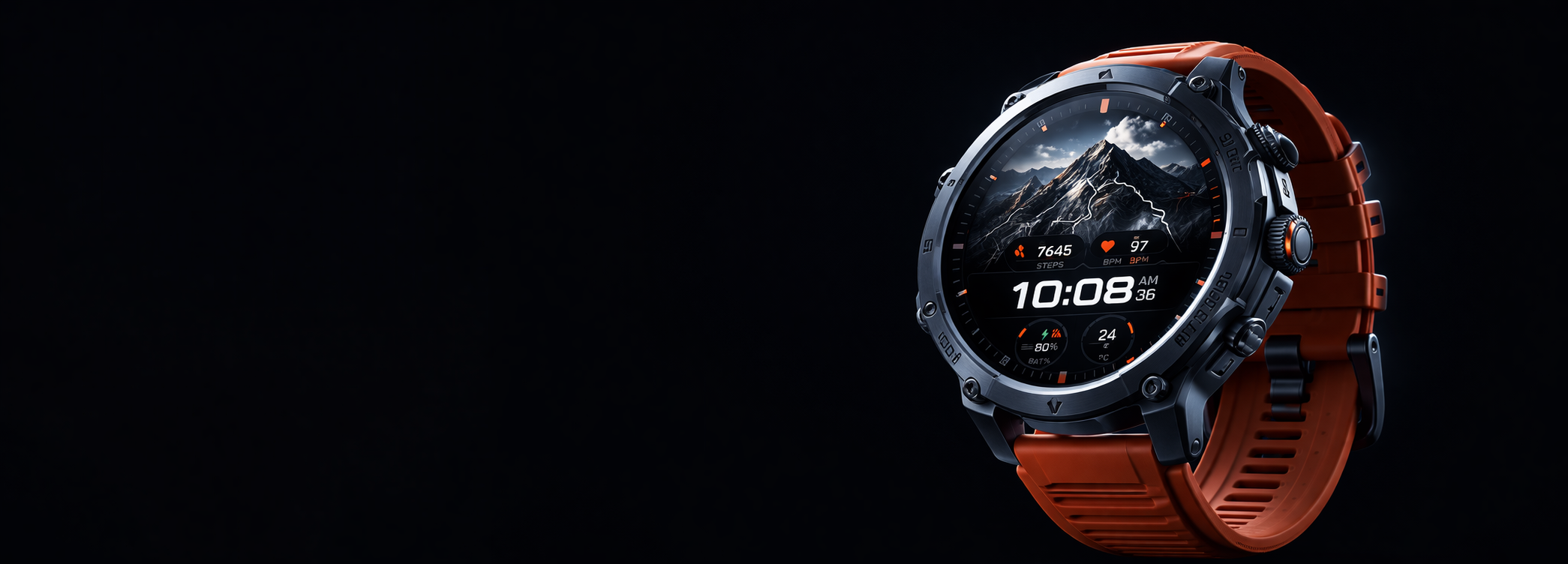 NOVACCHI CORVUS tactical men's smartwatch with gunmetal case, burnt orange strap, and GPS chronograph dial