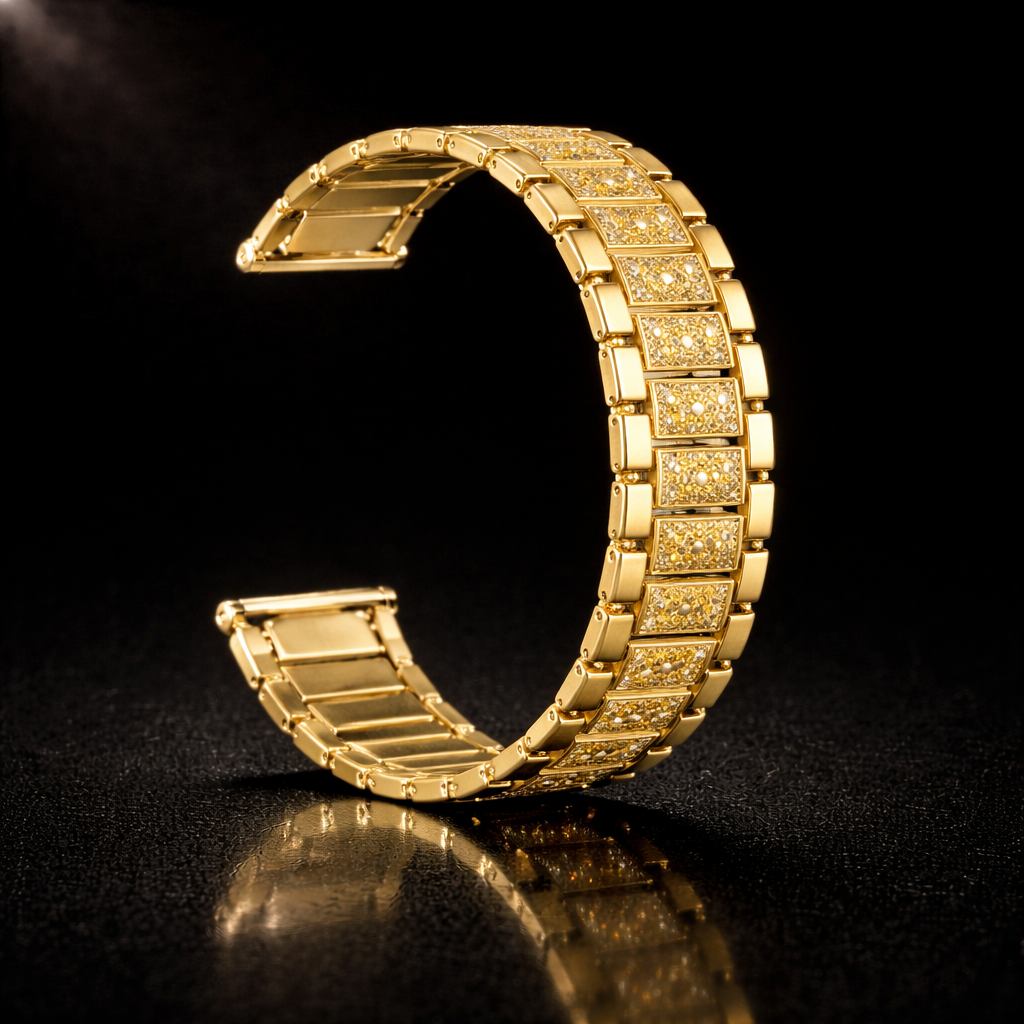 NOVACCHI Crystal Pavé Band in champagne gold with clear micro-crystal pavé square links, SOLARA compatible