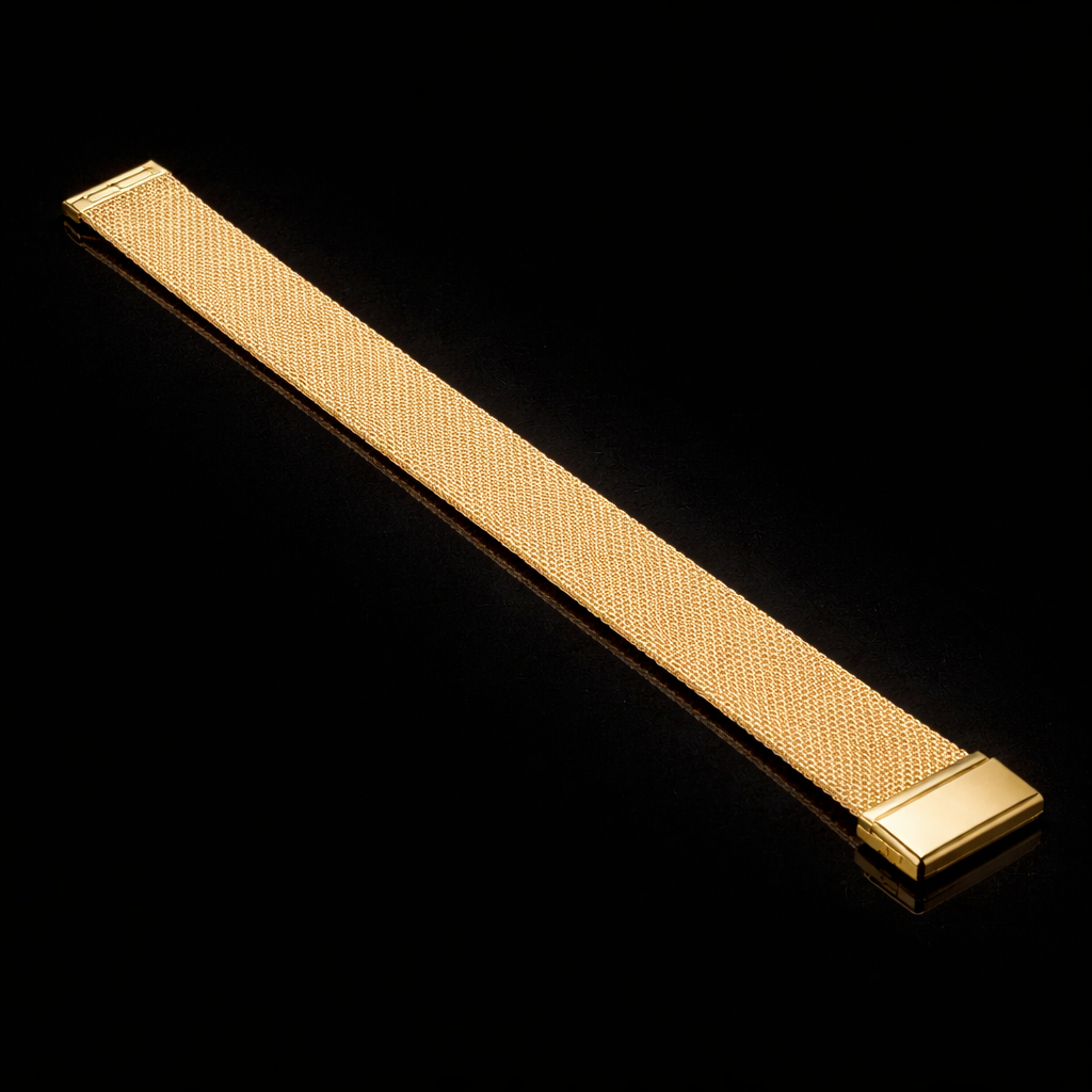 NOVACCHI champagne gold Milanese mesh watch band with magnetic clasp — compatible with SOLARA
