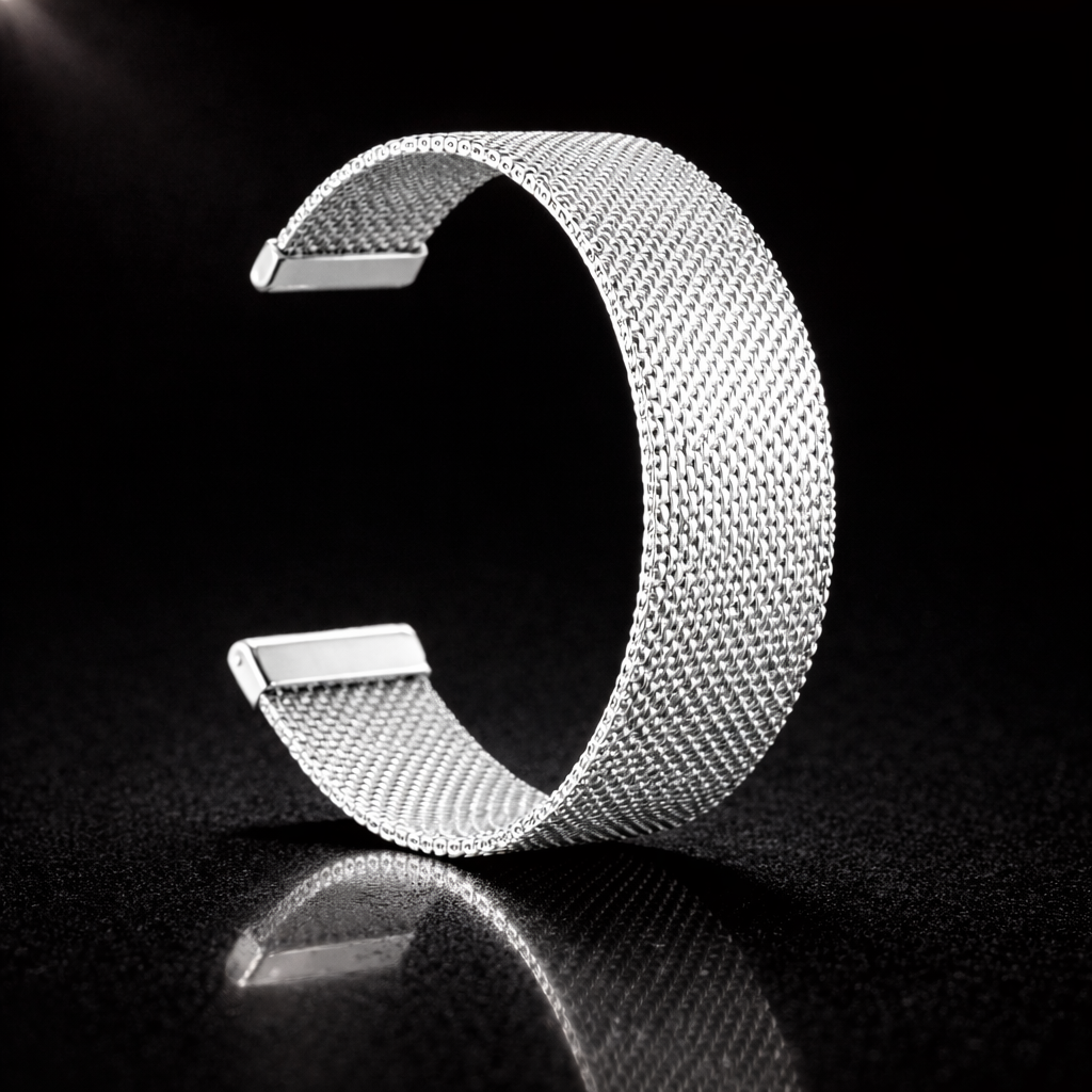 NOVACCHI silver Milanese mesh watch band with magnetic clasp — compatible with SOLARA