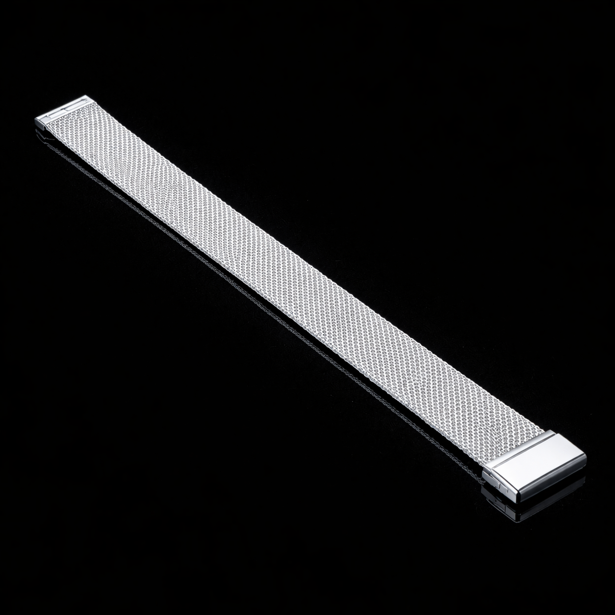 NOVACCHI silver Milanese mesh watch band with magnetic clasp — compatible with SOLARA