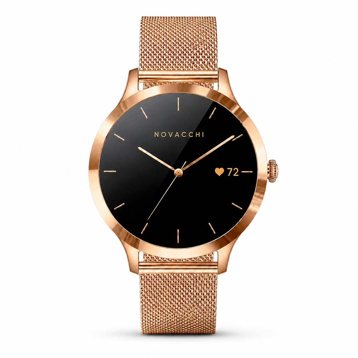 NOVACCHI SOLARA PETITE rose gold women's smartwatch with black dial and Milanese mesh band