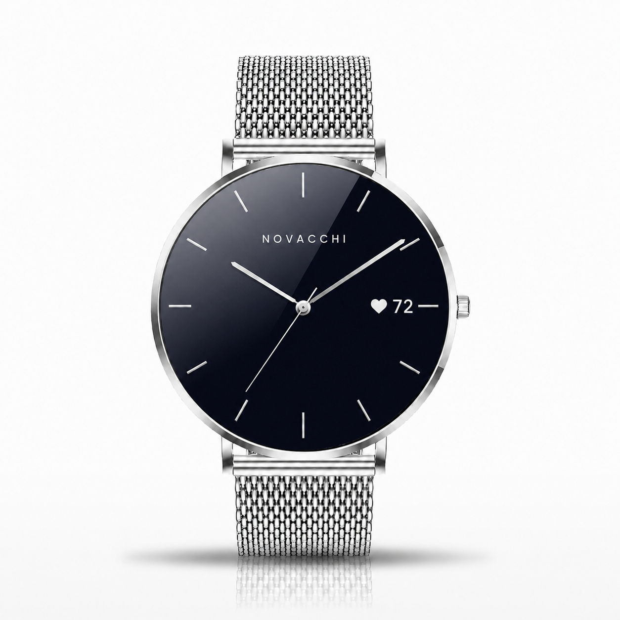 NOVACCHI SOLARA silver women's smartwatch with AMOLED dial and Milanese mesh band