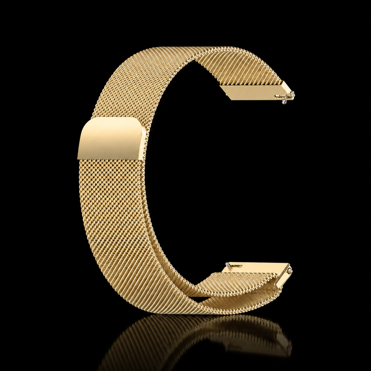 Gold NOVACCHI Easy-Fit Magnetic Milanese Mesh Band on a black reflective surface
