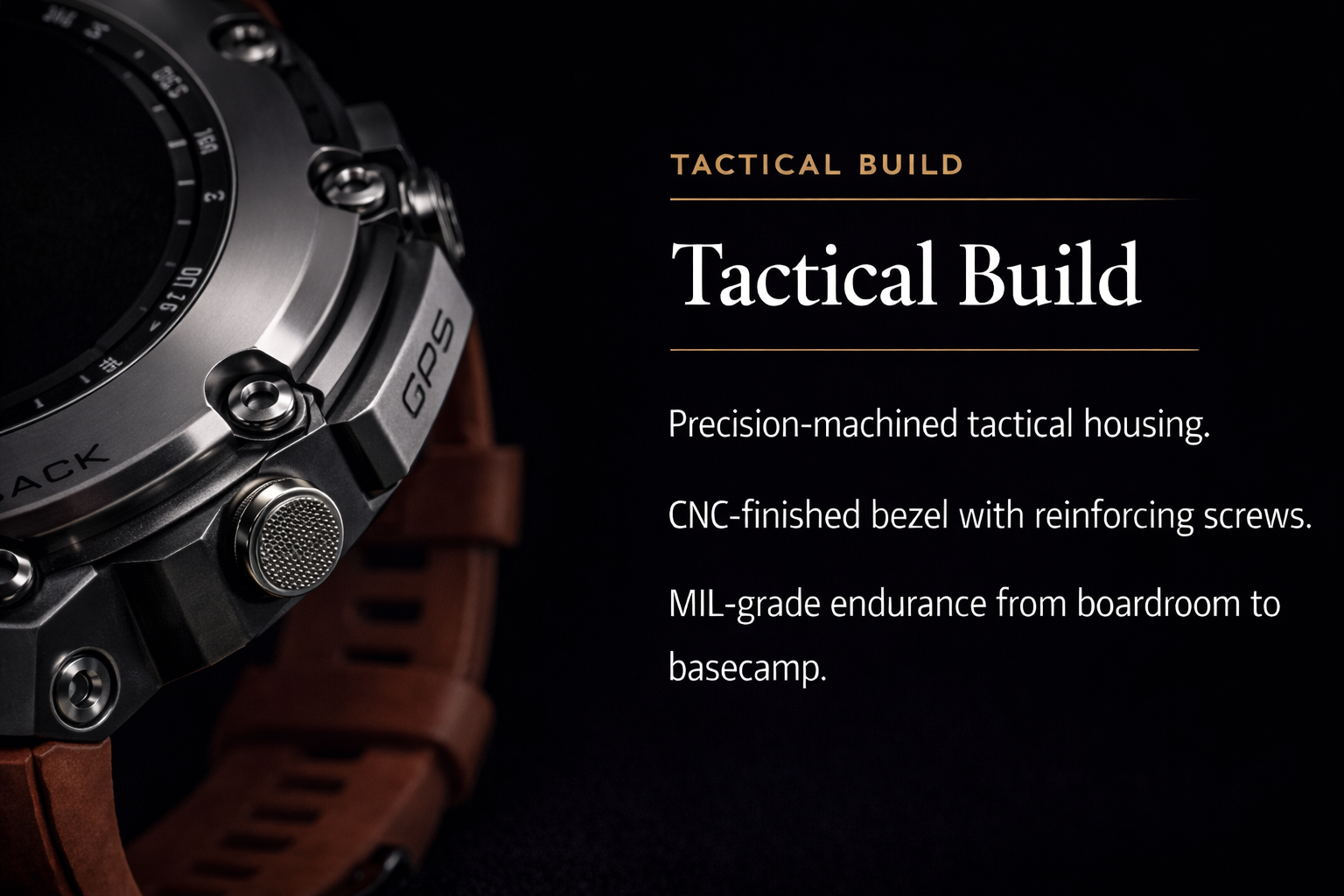 NOVACCHI CORVUS smartwatch tactical build featuring precision-machined housing, CNC-finished bezel with reinforcing screws, and MIL-grade endurance.
