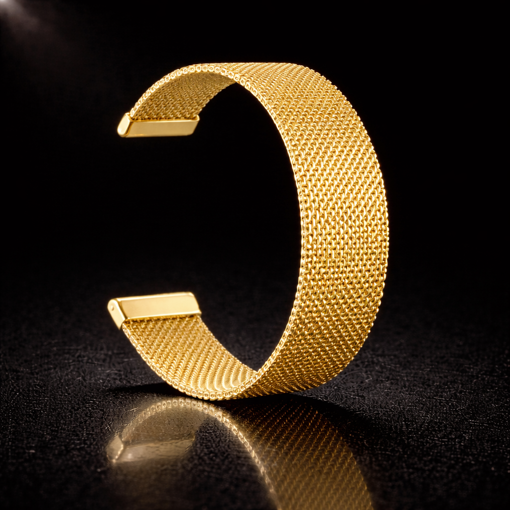 NOVACCHI champagne gold Milanese mesh watch band with magnetic clasp — compatible with SOLARA