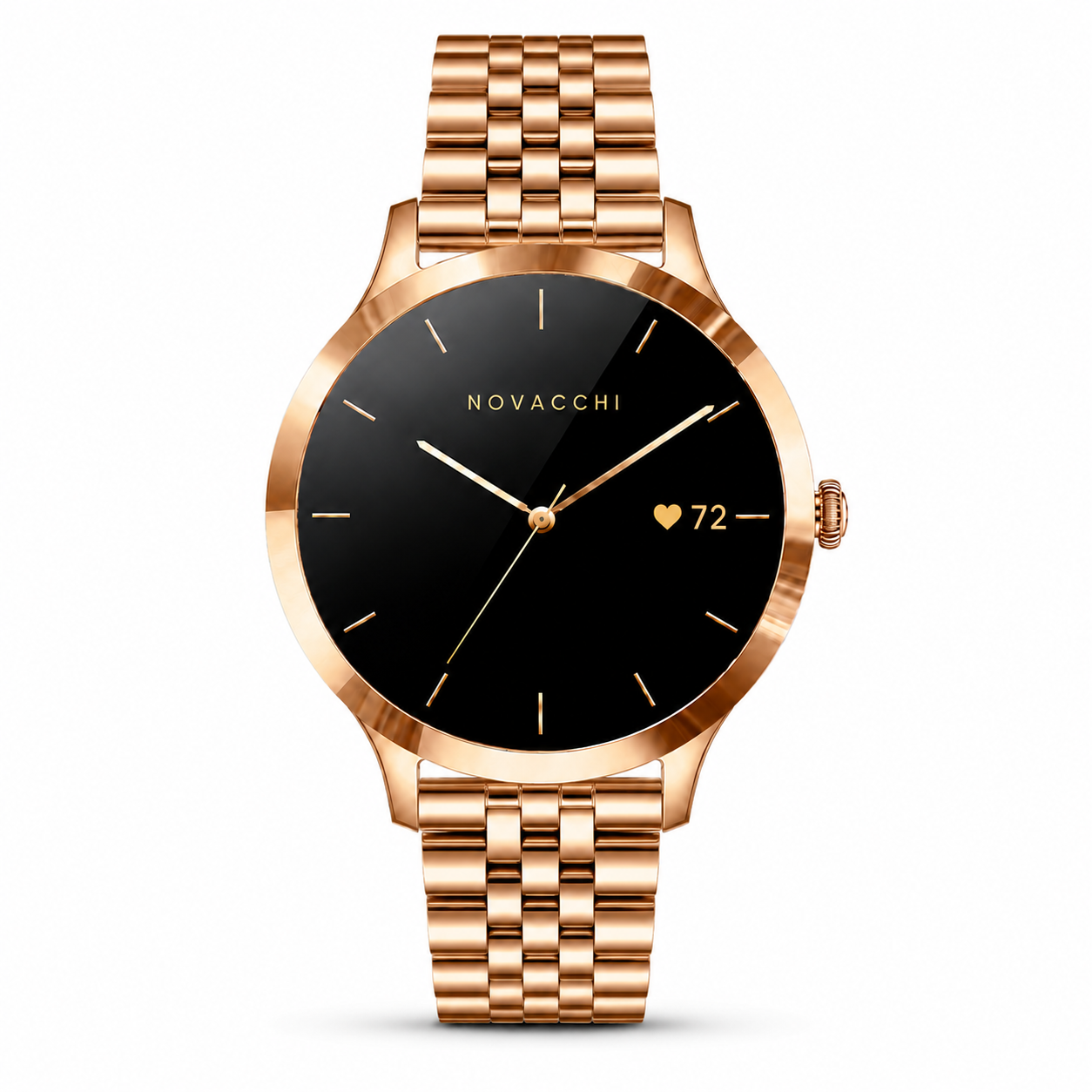 NOVACCHI SOLARA PETITE rose gold women's smartwatch with black dial and link bracelet