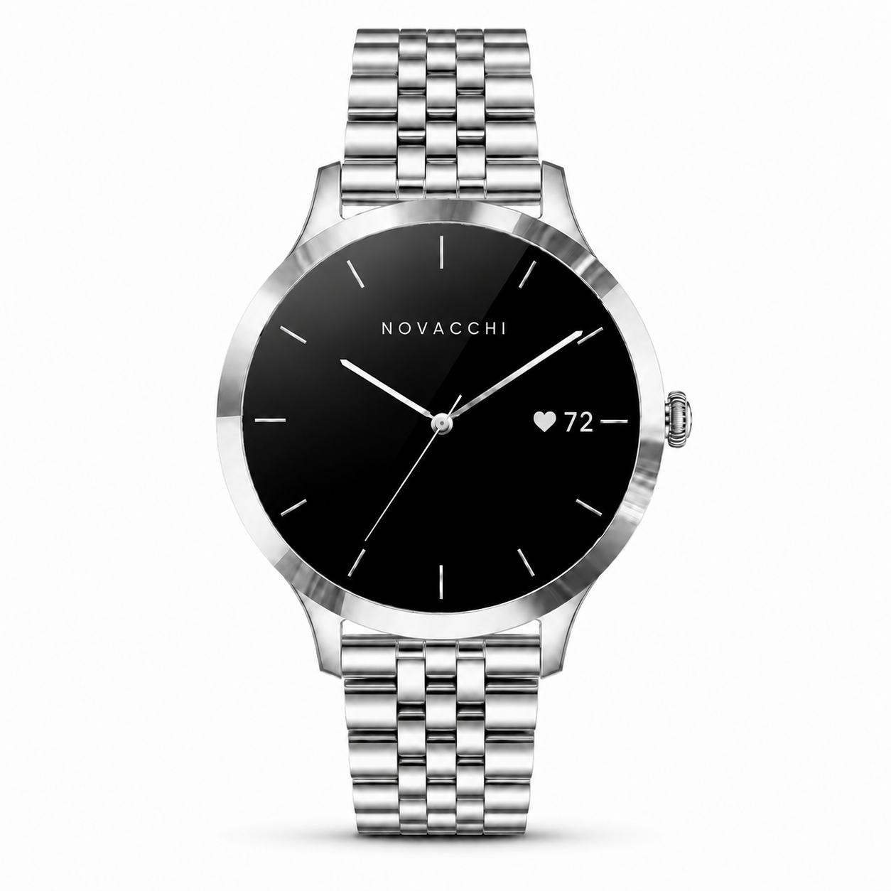 NOVACCHI SOLARA PETITE silver women's smartwatch with black dial and link bracelet