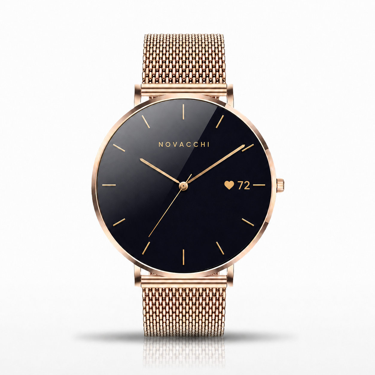 NOVACCHI SOLARA rose gold women's smartwatch with AMOLED dial and Milanese mesh band